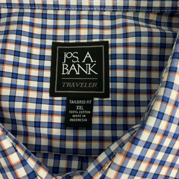 Jos. A. Bank Traveler Blue Tattersall Check Button Front Shirt Tailored Fit XXL - Picture 5 of 6